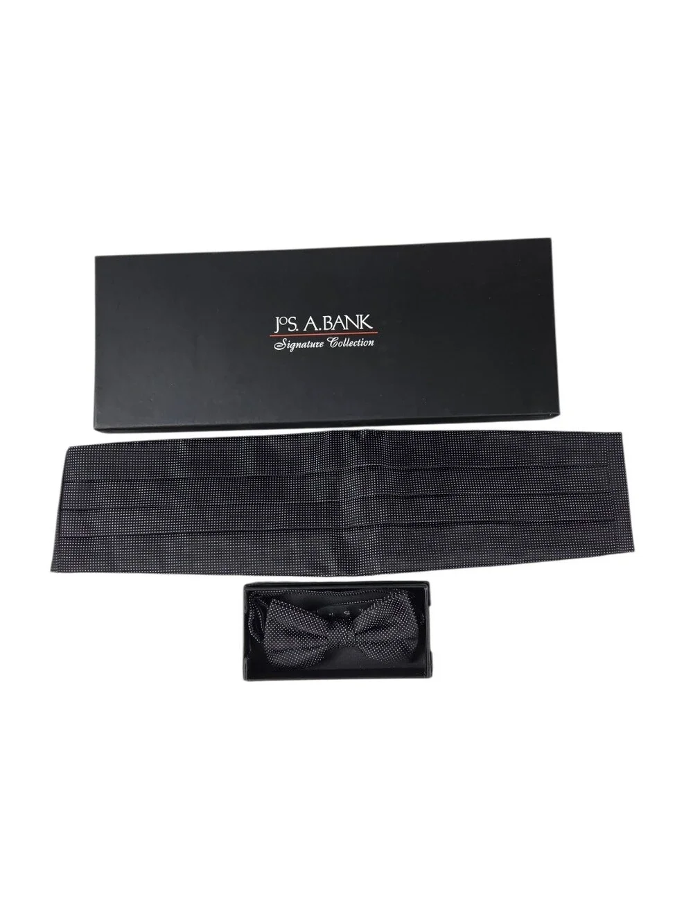 Jos A Bank Black White Dot Cummerbund Bowtie Set with Box